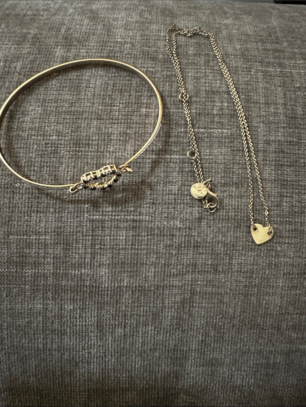 Stella & Dot Gold-Tone Heart Pendant Necklace and Pavé Charm Bangle